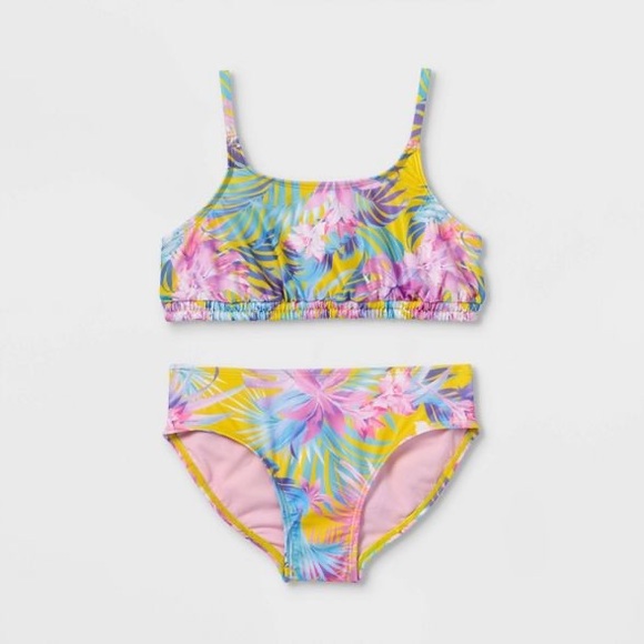 Girls' Palm Print 2pc Bikini Set - art class™ Yellow Size 6/6x - Picture 1 of 3